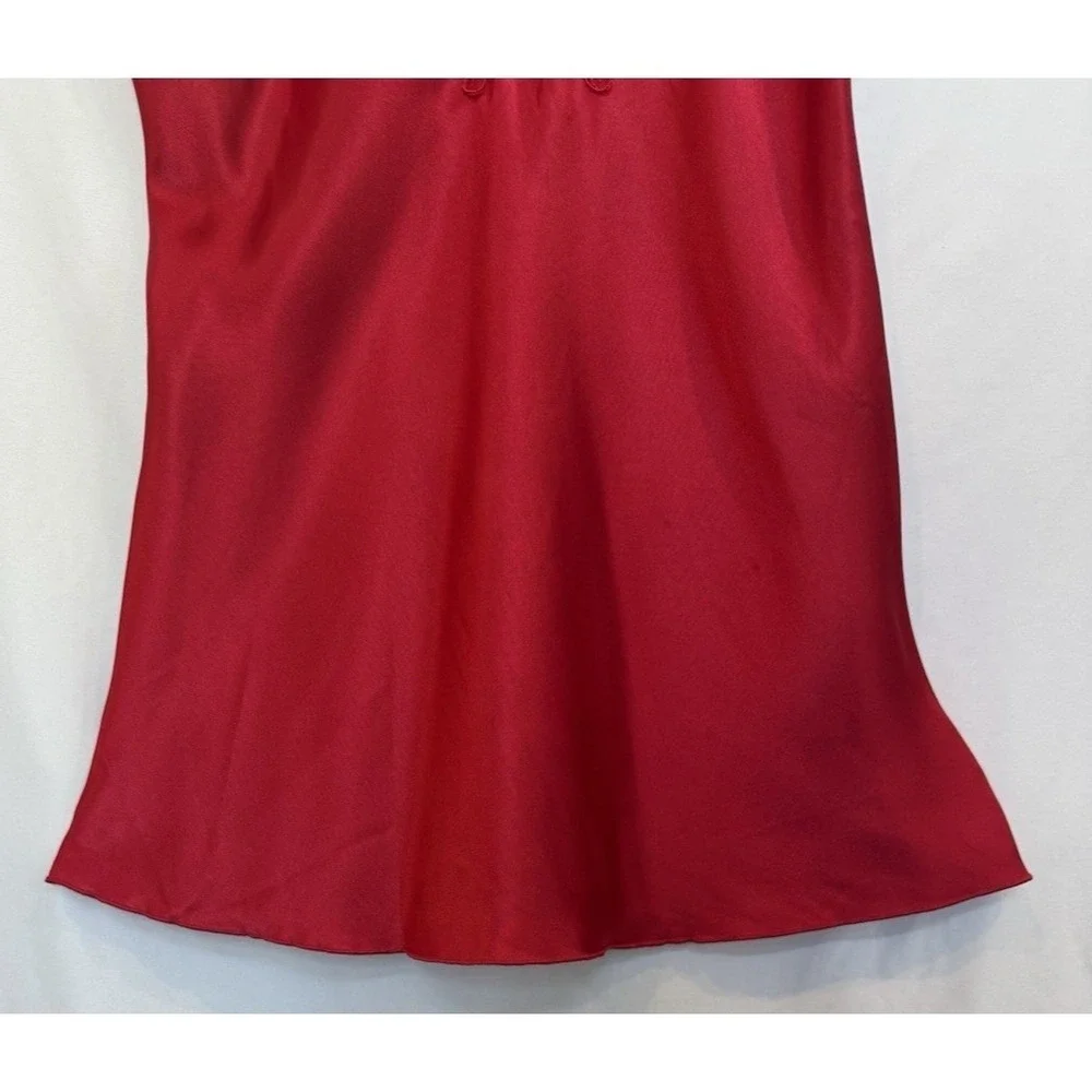 Vintage 90s Shirley Hollywood Satin‎ Lace Mini Cami Slip Dress Size M Red Sheer